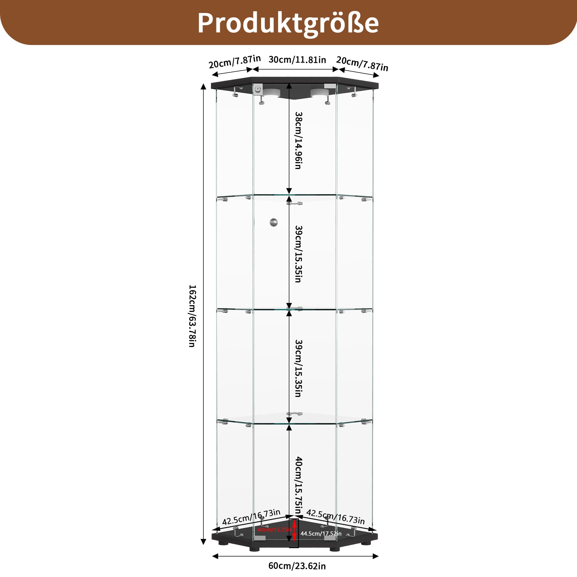 Vitrina De Cristal LED Para Colección Con 1 Puerta, Armario Esquina De 4 Capas Con Cerradura, Mueble Transparente Para Salón, Bar, Dormitorio, Oficina - Negro