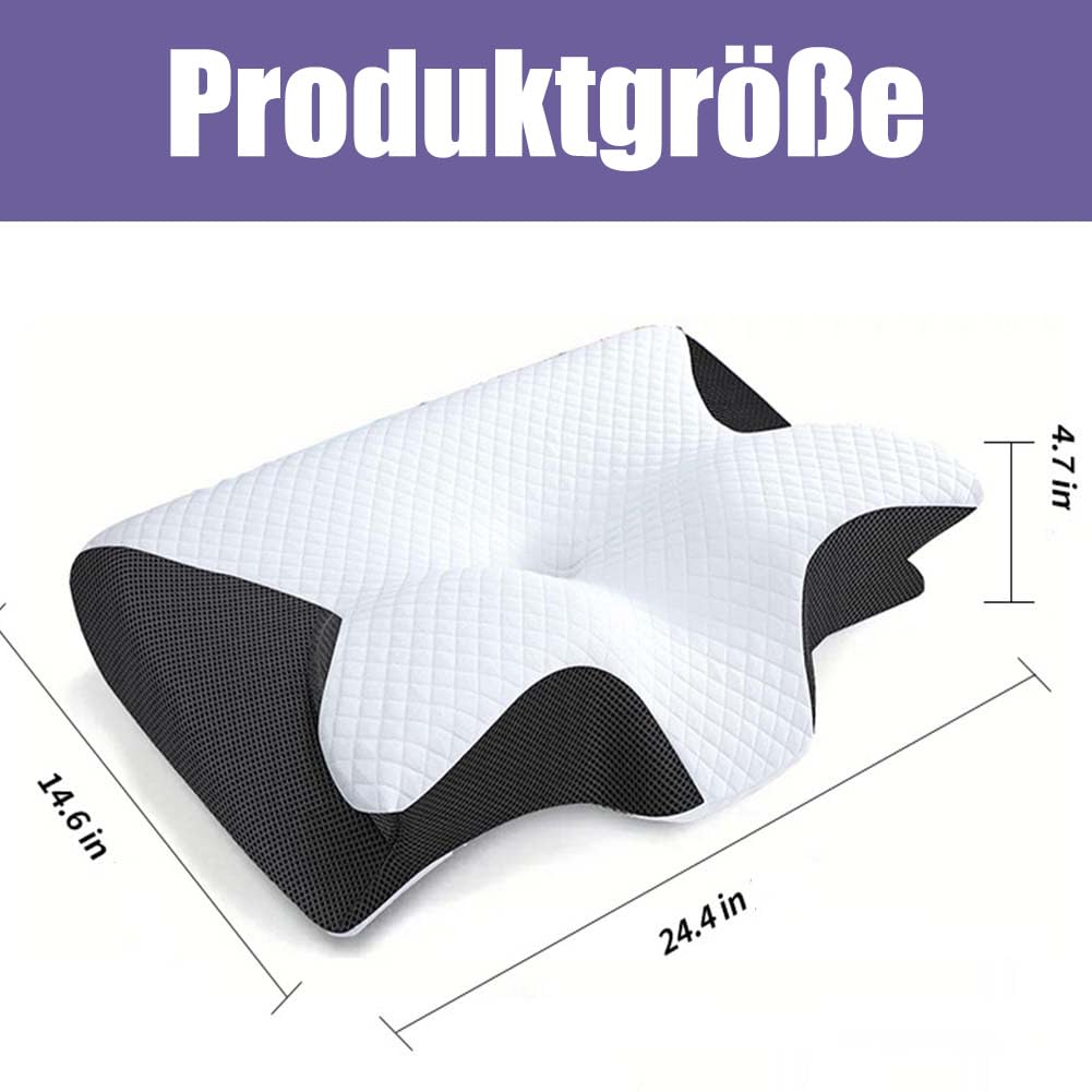 Lunava Almohada ortopédica, almohada ortopédica ergonómica, almohada de espuma viscoelástica transpirable con tapones para los oídos antifaz para dormir de lado, espalda y boca abajo, lavable (D, 1