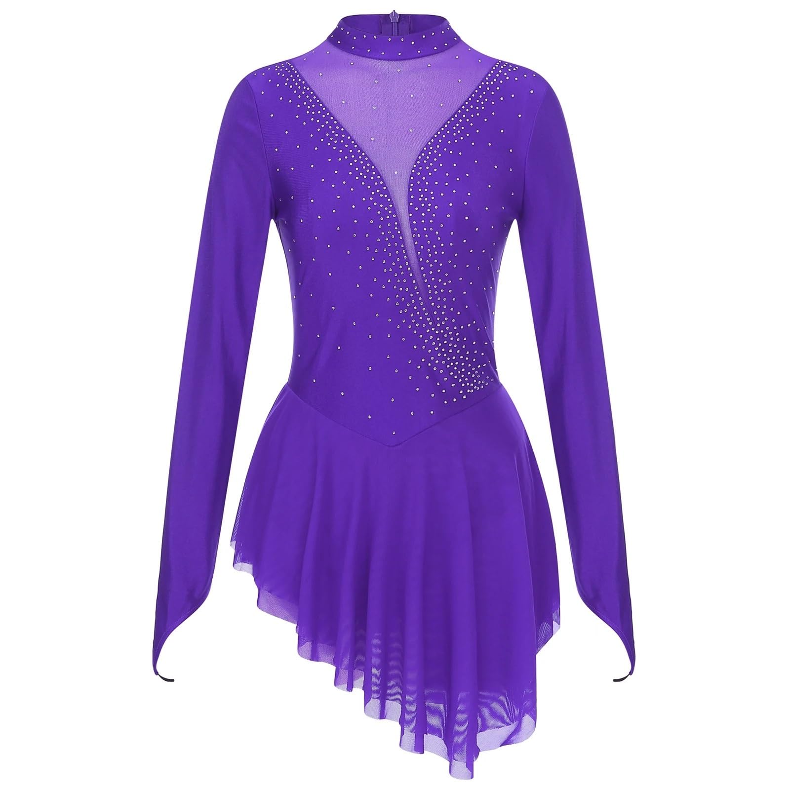 Vestidos De Patinaje Artístico Vestido Largo con Volantes y pedrería Brillante for Mujer, Ideal for Gimnasia, Patinaje artístico, Ballet Danza lírica(Color 1,3XL)