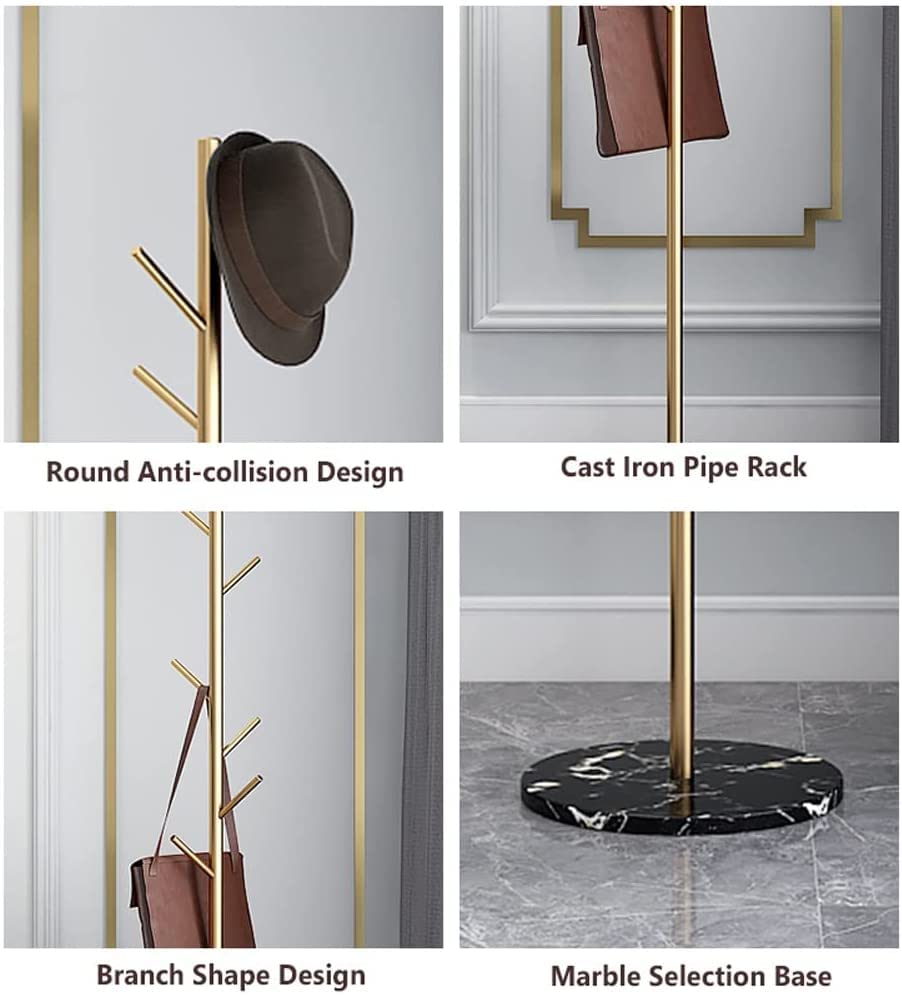 Moderner Jackenständer Metall-Bodengarderobe, Galvanik-Finish, Stabiler Marmorsockel Mit 8 Haken Für Pullover Und Jacken, Freistehender Kleiderständer Garderobenständer ( Color : Gold stand , Size : W
