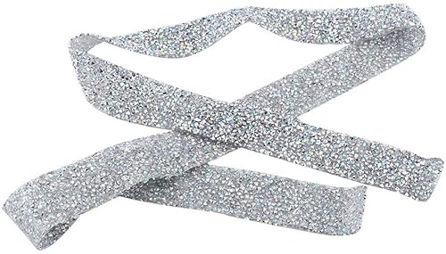 Miniatura 9 de Cinta de diamantes de imitación de cristal plateado TOPINCN brillante cinta de malla con diamantes de imitación para decoración de eventos, 1 yarda