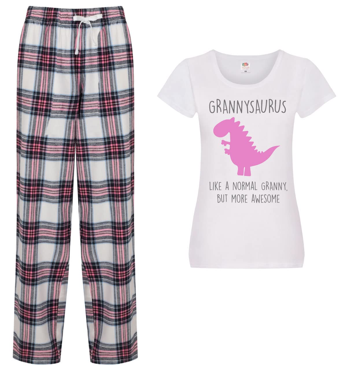 60 Second Makeover Women's Pink Limited Grannysaurus Granny Dinosaur Pyjamas Tartan Trouser Bottoms Pyjama Family Matching Size - Xl