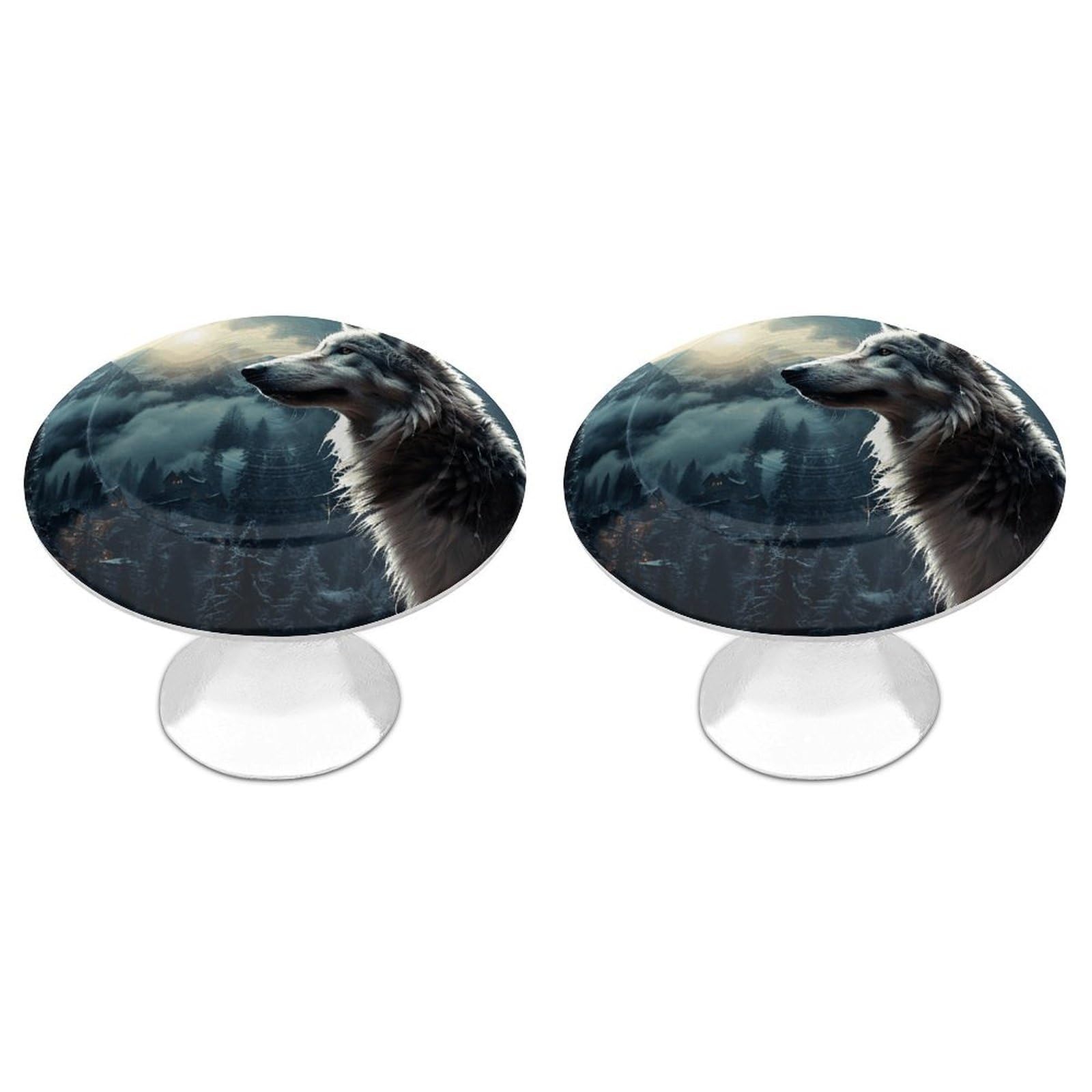 Fekiloot Style Wolf At Night Cabinet Knobs Simple Drawer Handles Aluminum Alloy Kitchen Pulls Round Cabinet Door Knobs With Screw Door Hardware For Dresser Cabinets 2 Pack