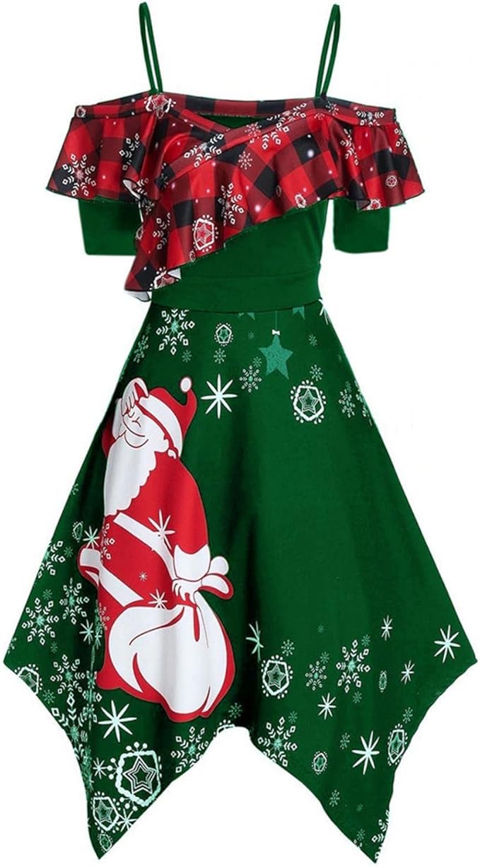 Amazon Co Jp Joielmal クリスマス ワンピース コスチューム カシュクール 袖なし ワンピース サタン 雪柄 仮装 50年代 洋服 レトロ ドレス クリスマス衣装 膝丈 大人 コスチューム 学園祭 クリスマス イベント パーティー 舞台服 お呼ばれ 服 ファッション小物