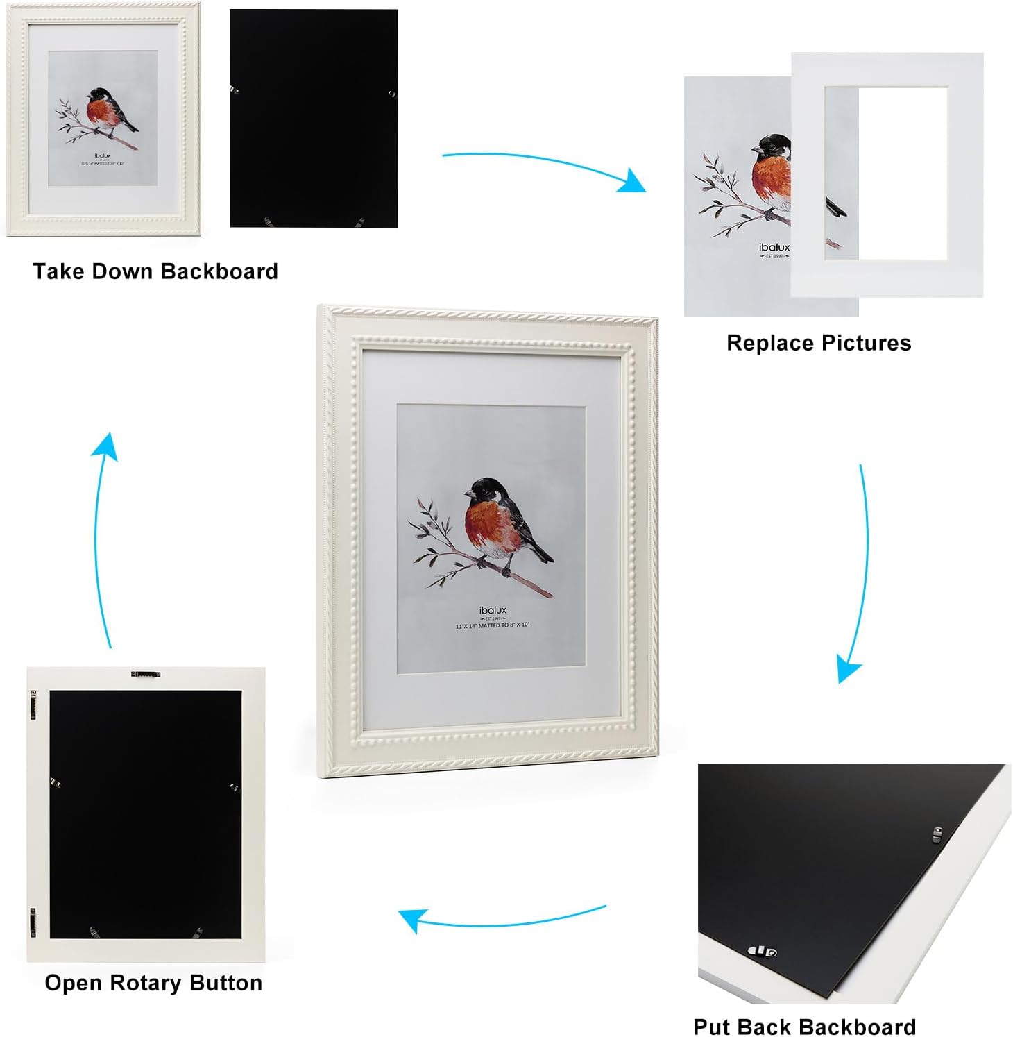 11x14 Picture Frame Photo Frame, Made of Solid MDF Wood with Real Glass, Display Picture 8x10 with Mat or 11x14 without Mat, Vertical and Horizontal for Wall Hanging, White Classic Beaded Frame