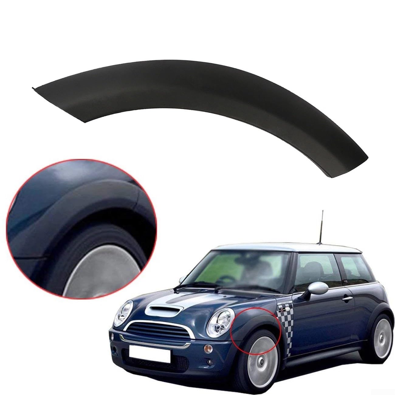 Moldura de plástico para arco de rueda delantera izquierda y trasera izquierda para MINI Cooper R50 R52 R53 R56 compatible con 2002-2008 (delantero izquierdo)