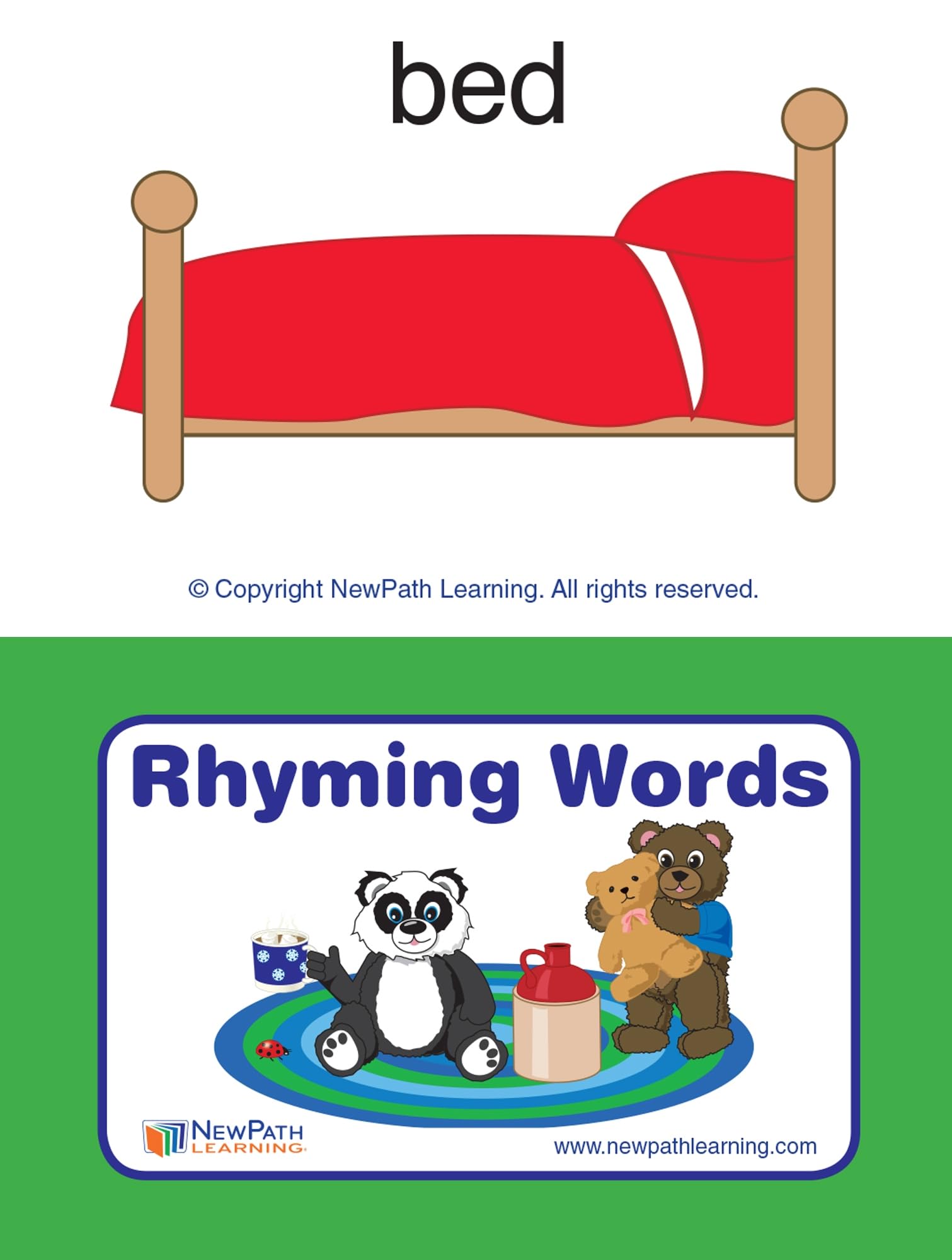 Rhyming Words Learning Center (Grades K - 1) - Gameboard, Illustrated Game Cards, Flash Cards and Activity Guide for 4 Students in Durable Pouch - Image 2