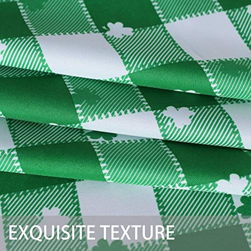 SARAFLORA St Patrick\'s Day Checkered Fabric Rectangle Table Cloth, Polyester Shamrock Pattern Tablecloth, Table Cover Protector for Party, Banquet, Dinner Decoration Use, 60 x 120 Inch, Green & White