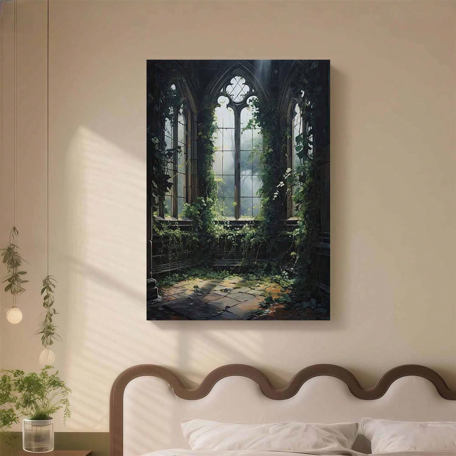 TZKBDMA Canvas Print Wall Art Print - Moody Library Gothic Nature Scene Poster(21x30cm/Without frame)