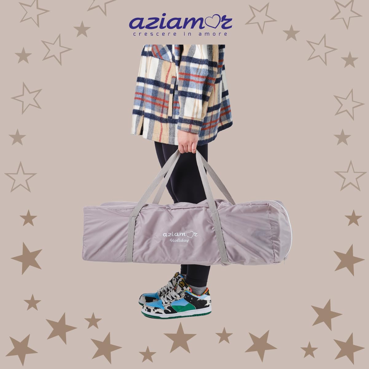 Lettino da Campeggio Pieghevole Con Chiusura a Ombrello, Include Borsa Per Il Trasporto, Dalla Nascita Fino a 3 Anni, Grigio, 65 x 125 x 75 cm