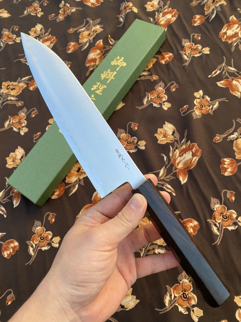三徳180mm 包丁寛丈作青紙スーパー黒檀八角柄Aogami super