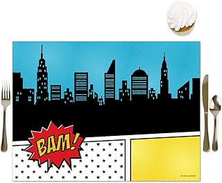 Big Dot of Happiness Bam Superhero - Party Table Decorations - Baby Shower or Birthday Party Placemats - Set of 16