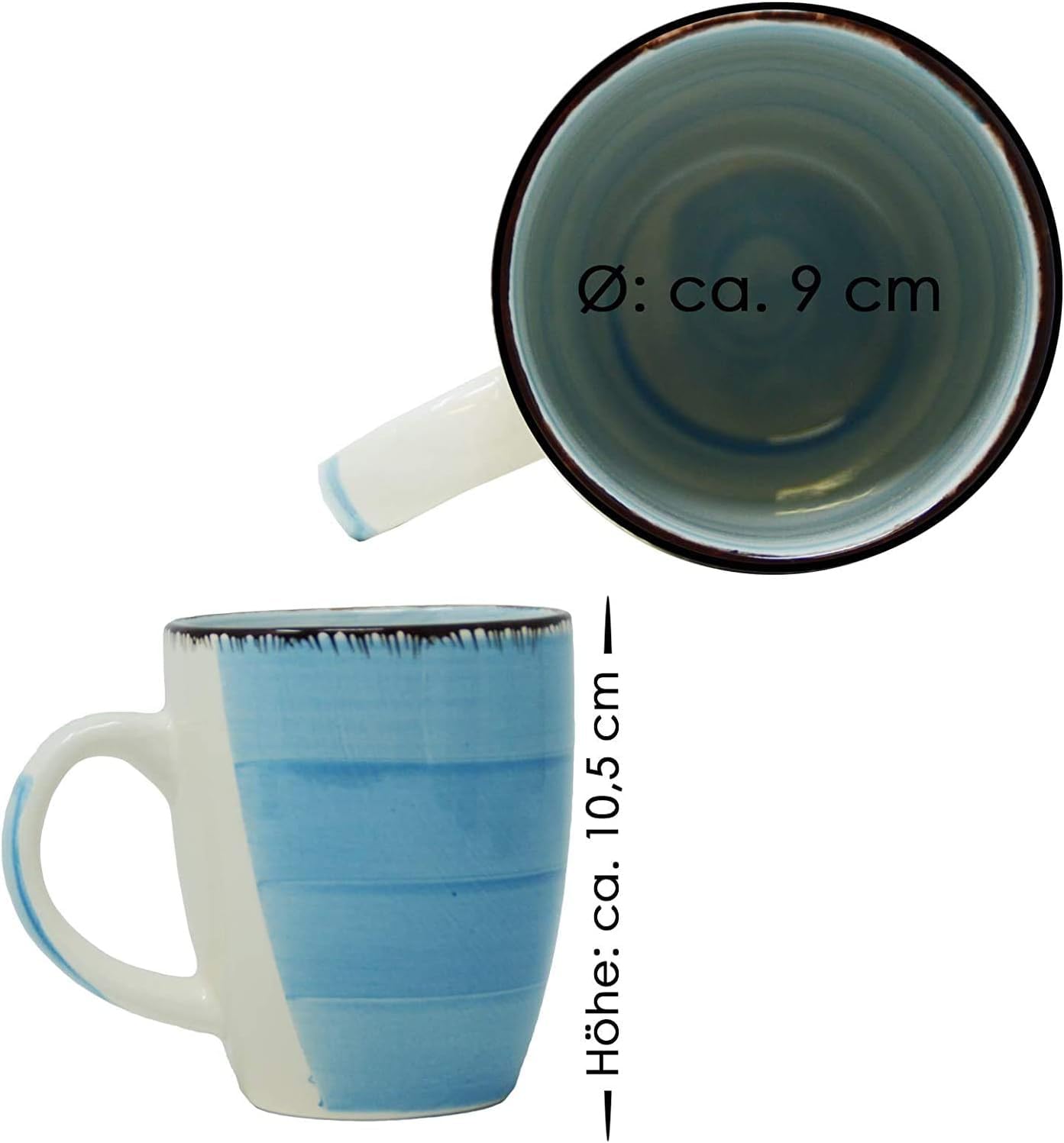 Kombiservice Kaffeeservice Porzellan 6er Set Kaffeetassen Steingut, Tassen Set, 250ml Kaffeebecher mit Henkel Blautöne Kaffeepott Tassen Bürotasse