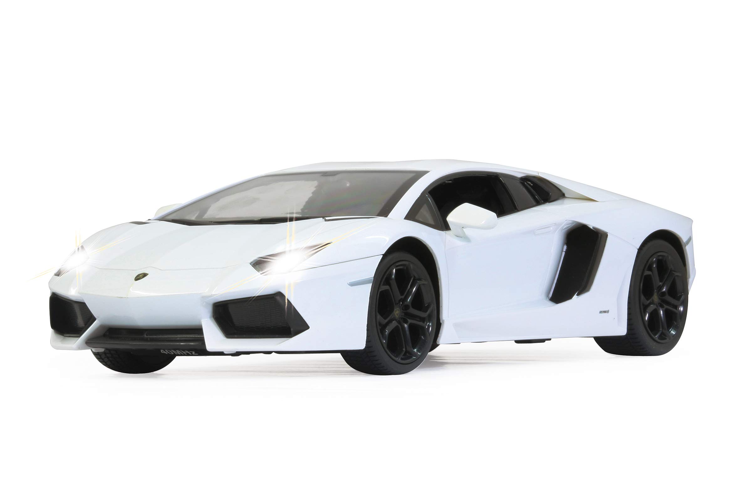 Jamara 404316 Samochód Lamborghini Aventador 1:14 2,4 GHz-oficjalnie licencjonowany, do 1 godz. czasu jazdy przy 11 km/h, LED, idealnie odwzorowane szczegóły, szczegółowe wnętrze, wysokiej jakości wykonanie, biały