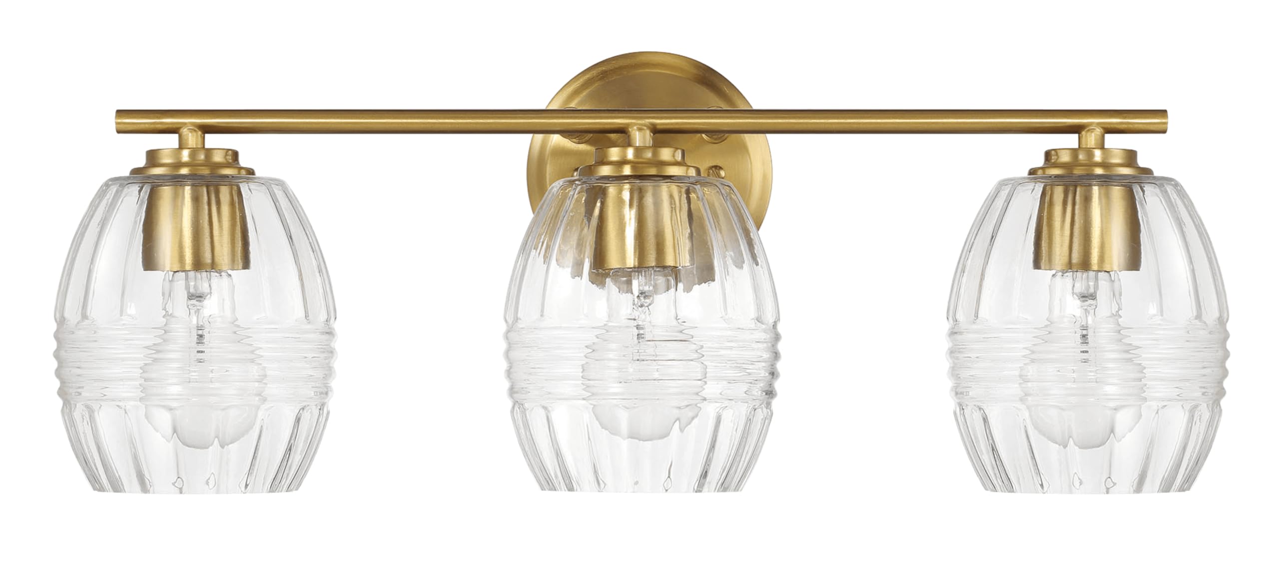 VDOQTLJT Elegant Three-Light Bathroom Mirror Wall Lamp for Luxurious Ambiance Satin Brass and Glass Finish for Daily Indulgence