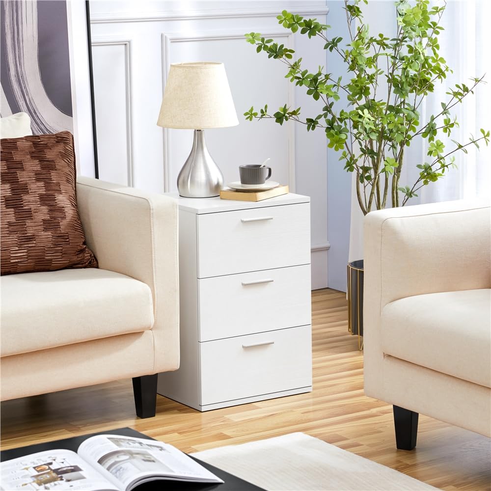Yaheetech 2pcs Mesitas de Noche con 3 Cajones MDF 40x35x60 cm | Mesillas de Noche Mesa Auxiliares de Madera Moderno para Dormitorio Sala de Estar Blanca