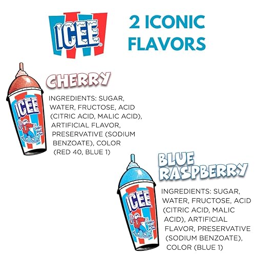 Miniatura 5 de Icee - Paquete de 2 jarabes para granizados de hielo. Jarabes auténticos de hielo que incluyen sabores de frambuesa azul y cereza roja. 2 botellas