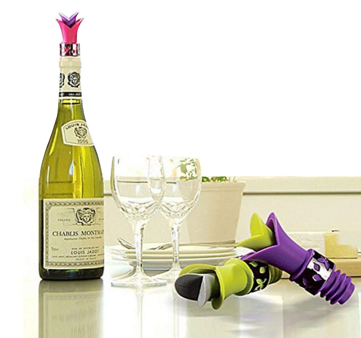 EZ Life Silicone Reusable Bottle Cap with Pourer - Wine/Water/Drinks Pourer & Stopper - Green - Wine Bottle Caps/Beer Sealer Cover,Reusable, for Wine, Champagne, Beer, Carbonated Drinks - Set of 1