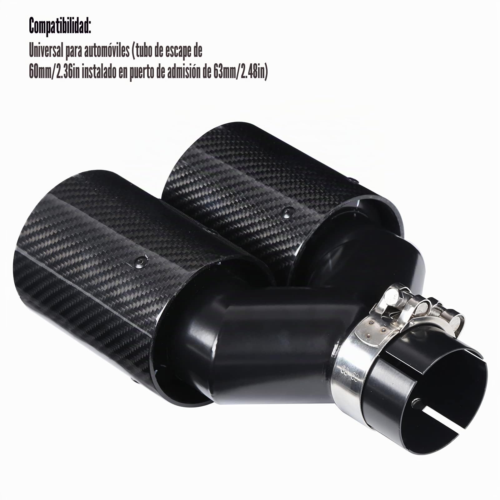 Tip Tubo de escape de acero inoxidable para coche 63‑93 mm en forma de Y 1 entrada 2 salidas Salida doble del lado derecho Cola de escape Fibra de carbono negra para M Performance