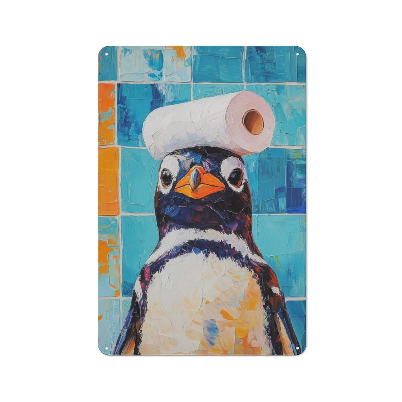 Junmoney Penguin With Toilet Paper Vintage Tin Sign 30X20cm With For Studio Or Craft Room, For Garage, Workshop And Man Cave Decoration