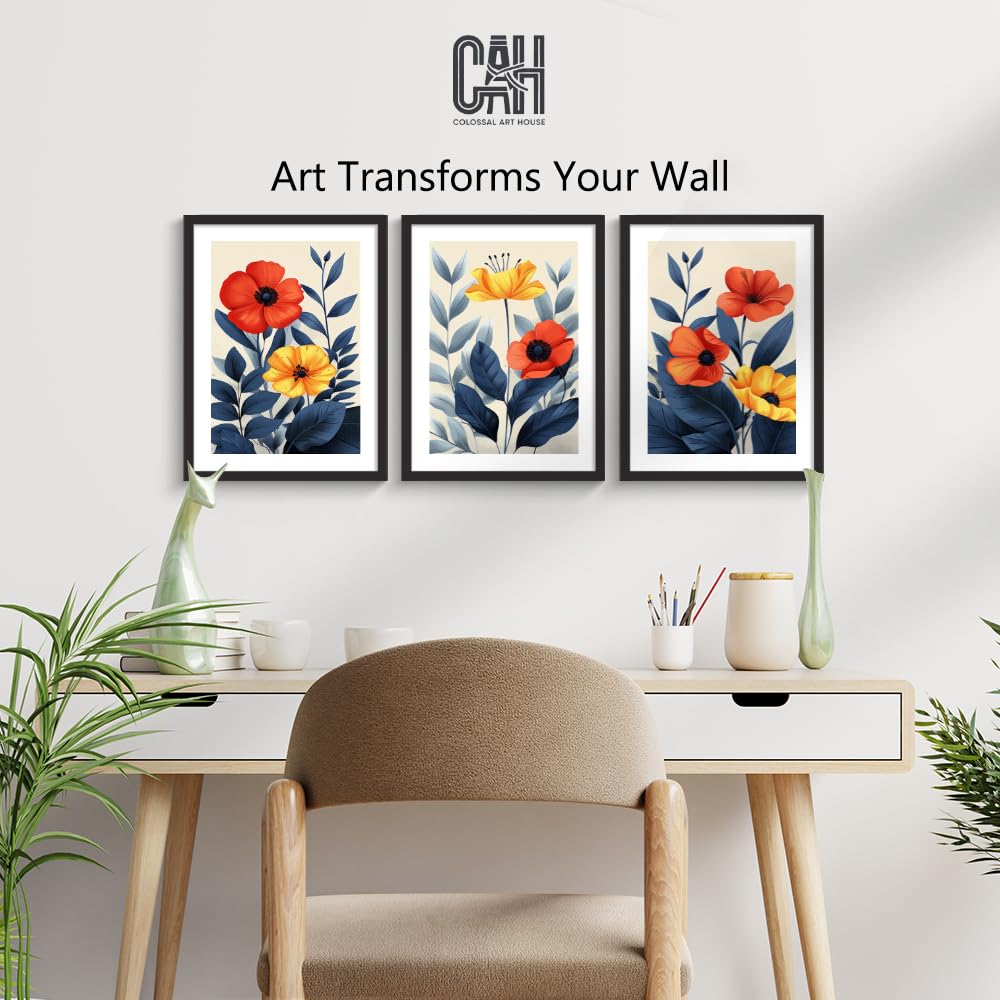 COLOSSAL ART HOUSE Set of 3 blue wall decor paintings for living room & wall painting for bedroom wall decor - (10x13 Inch indigo painting for wall, Paintings for home decor) 3
