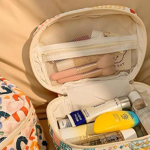 Miniatura 3 de Bolsa grande de algodón para maquillaje, bolsa de cosméticos de viaje, bolsa acolchada para cosméticos, bolsa de aseo floral de coqueta, pequeña y