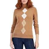 Women&apos;s Long Sleeve Turtleneck Argyle Pointelle Sweater