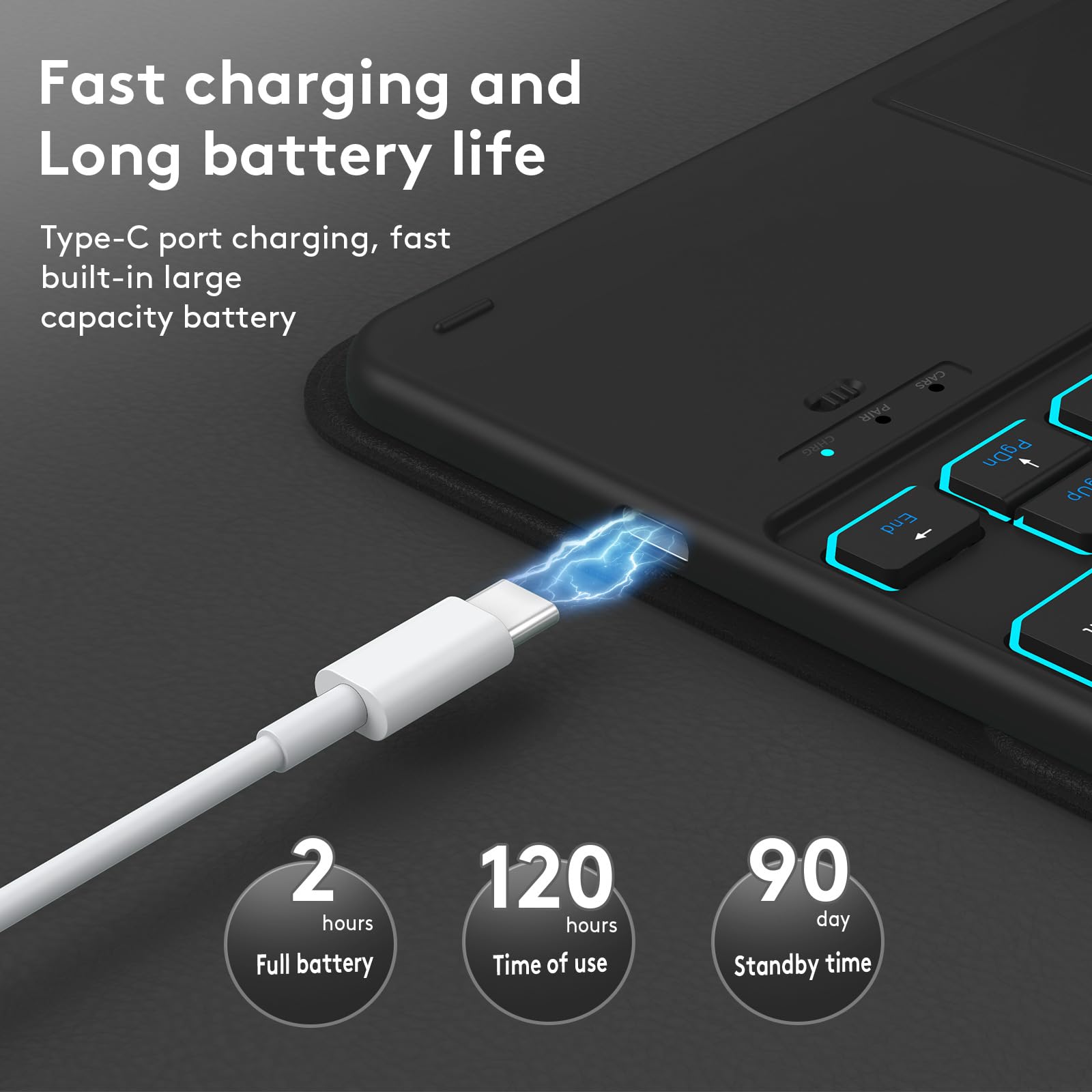Etui z Klawiaturą do Redmi Pad 10.6" 2022 z Gładzikiem, 7 Kolorów Podświetlenia, Magnetyczna Odłączana Bezprzewodowa Klawiatura Bluetooth z Myszą,Black
