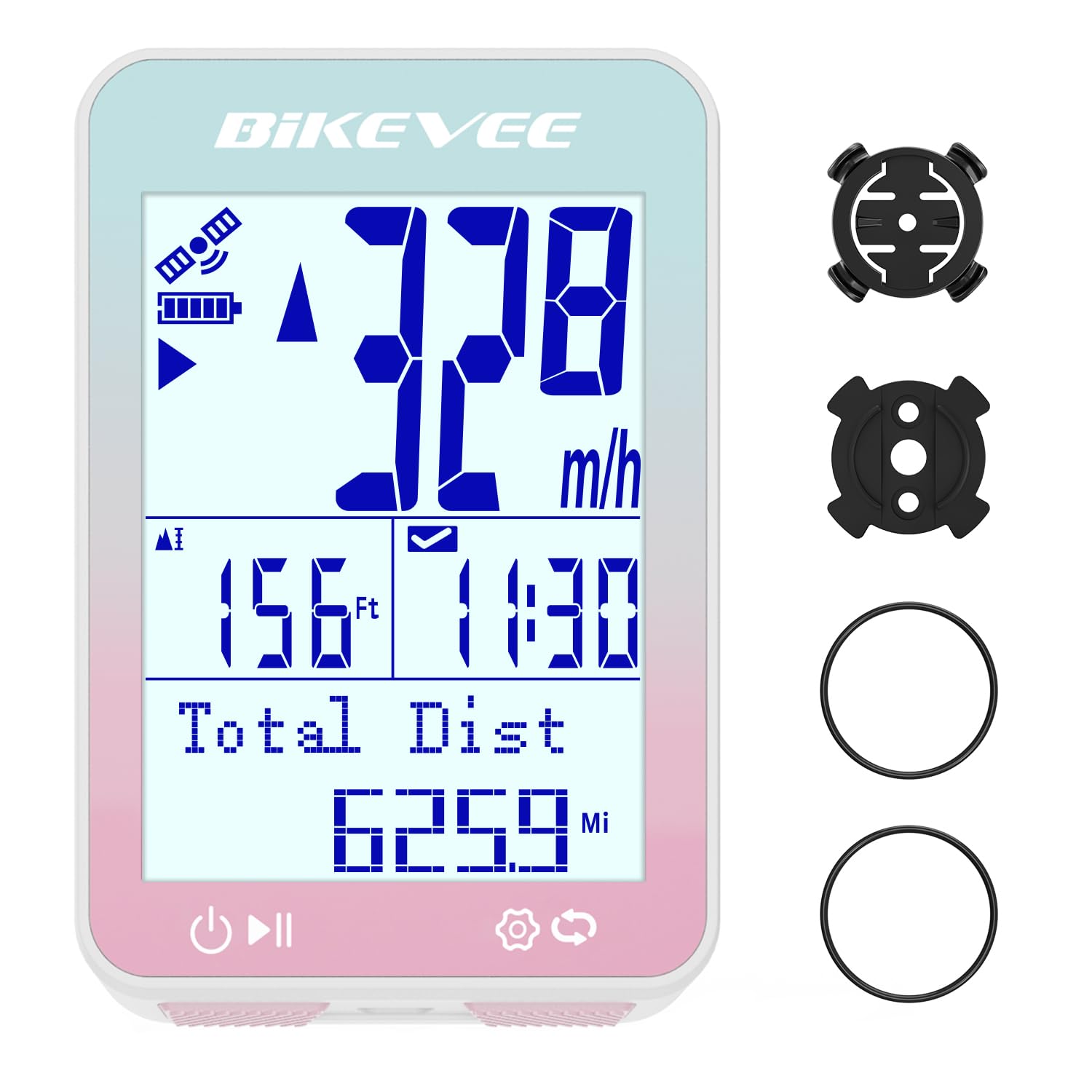 Bikevee Wireless GPS Bike Computer 2.4" Display Altitude Speed Distance Backlight IPX7 Waterproof for Road MTB Cycling - Pink