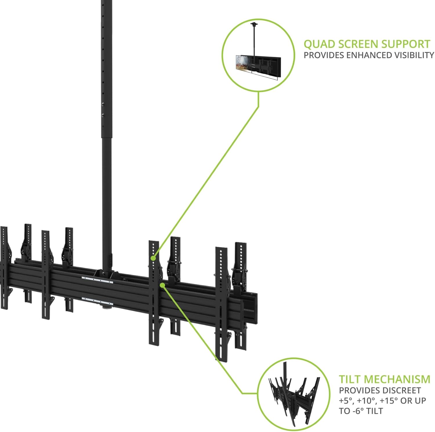 Kanto CM600B4B Back-to-Back Quad TV Ceiling Mount for 40” to 45” TVs | 200 lb Weight Capacity | Height Adjustable | Up to +15°/-6° Tilt | Hidden Cable Management
