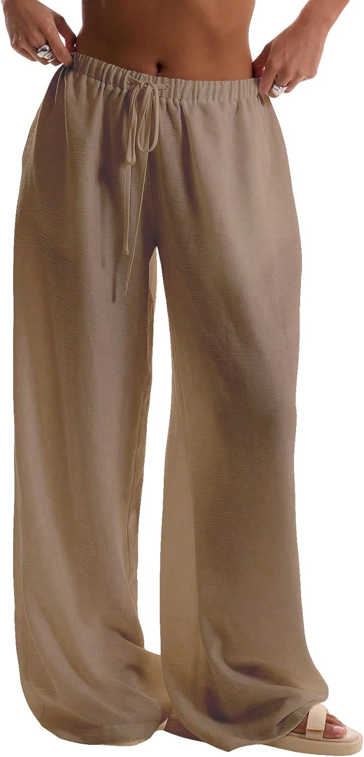 Womens Linen Pants Wide Leg Loose Swimsuit Coverups Summer Pants Beach Vacation Outfits
