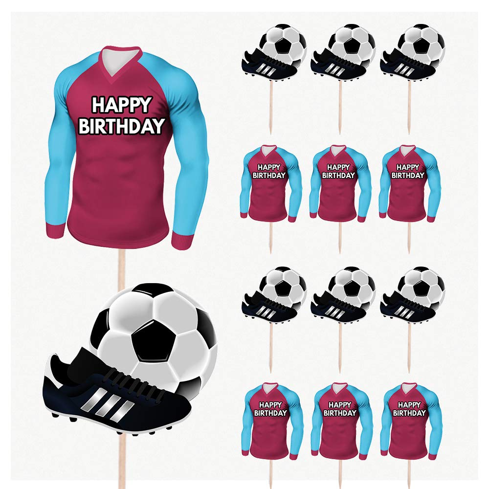AK GiftshopFootball Birthday Cupcakes Cake & Food Decorations Party Picks Toppers - Claret and Blue Team Colours (Pack of 14)