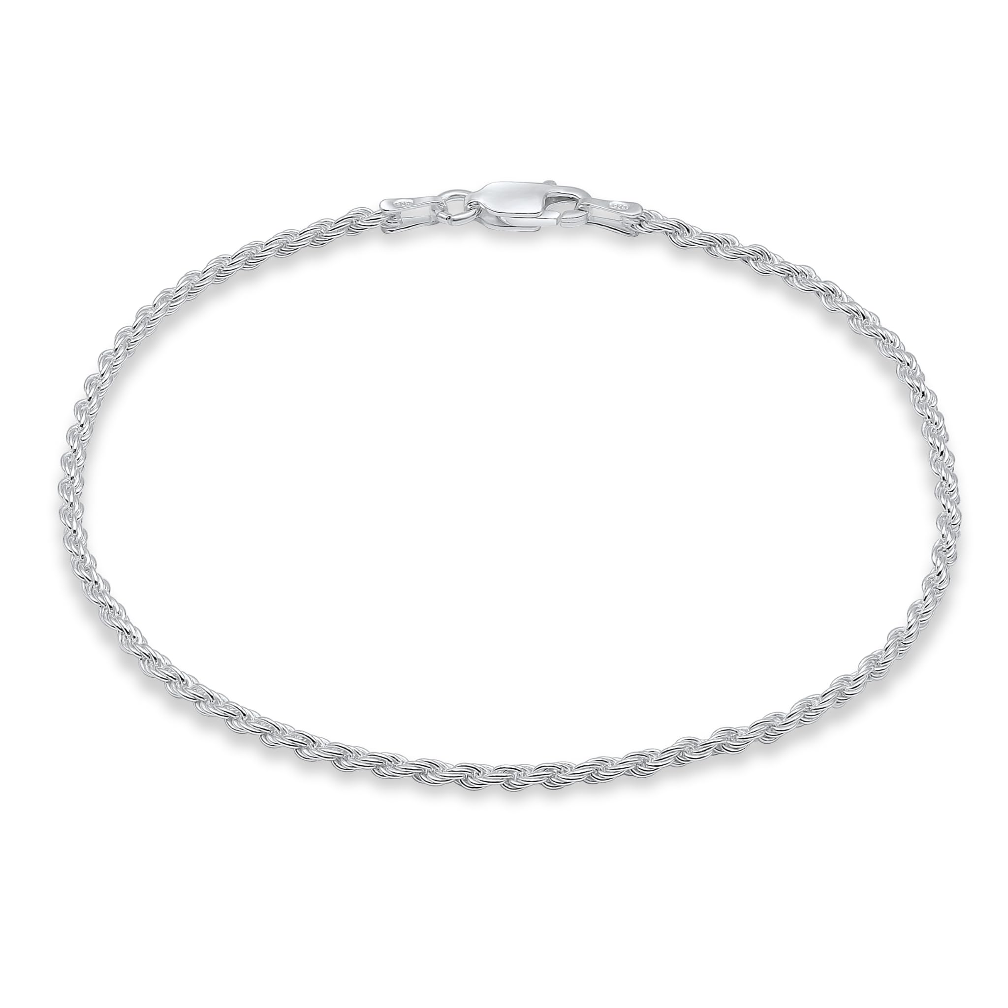 Aka Gioielli - Solid 925 Sterling Silver Italian 2mm Braided Rope Chain - Bracelet for Women and Men - Made in Italy