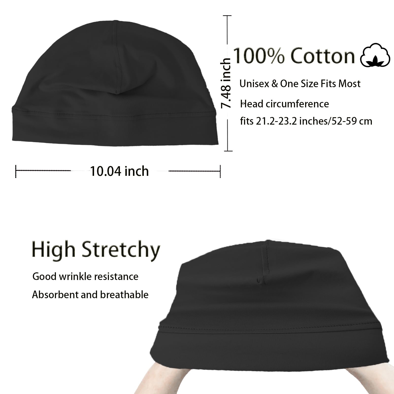 vidsel 100% Cotton Skull Caps for Men Women Breathable Night Cap Sleep Hats Soft Lightweight Running Beanie Helmet Liner