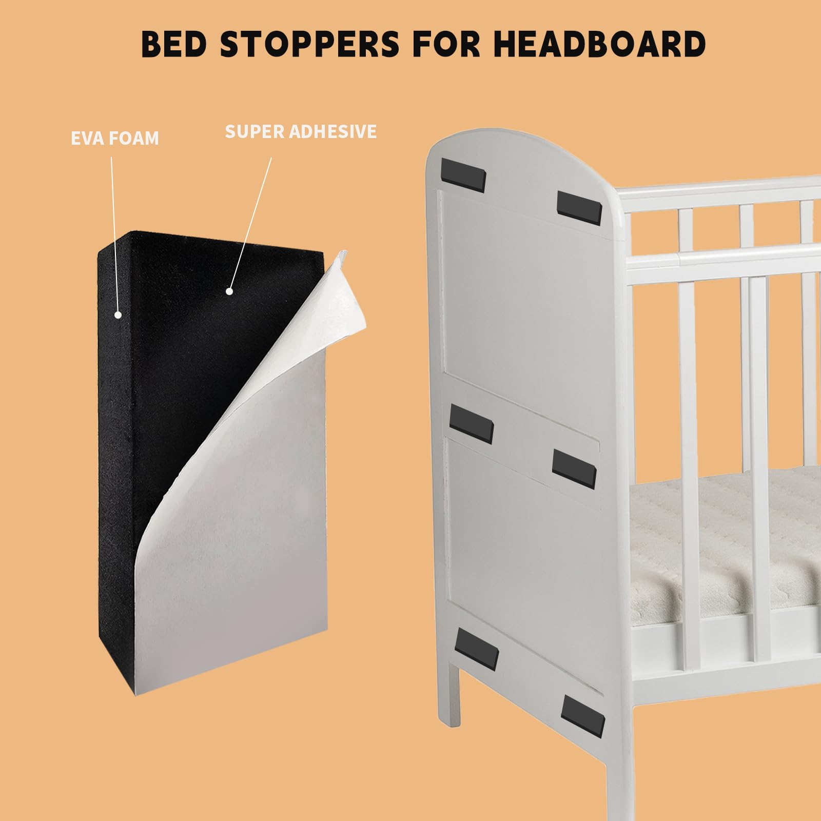 BADAO 34pcs EVA Foam Headboard Stoppers for Wall - 4 Sizes (5mm, 10mm, 15mm, 20mm) Bed Wall Bumpers, Furniture Bumpers, and Bed Noise Stoppers,Durable Foam Wall Protectors for Couch