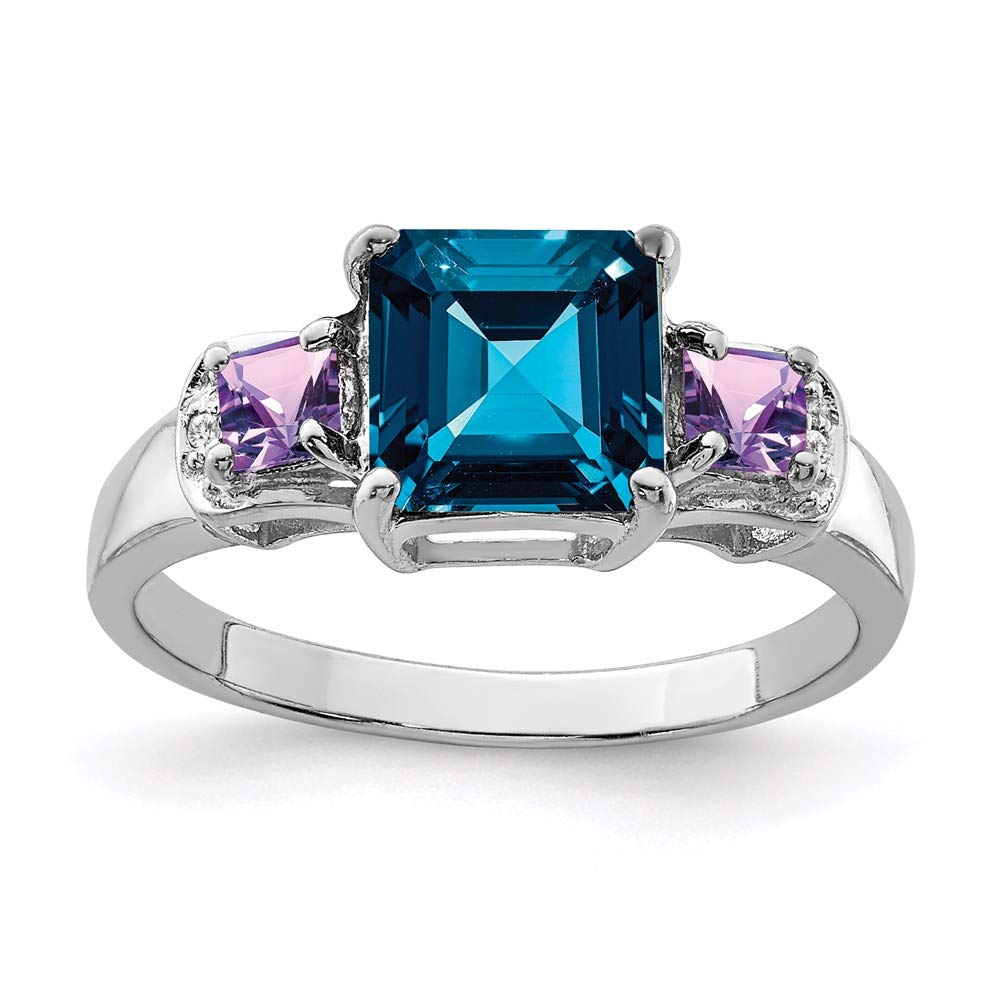 ICE CARATS925 Sterling Silver London Blue Topaz Purple Amethyst Diamond Band Ring Size 5.00 Gemstone Fine Jewelry Gifts For Women