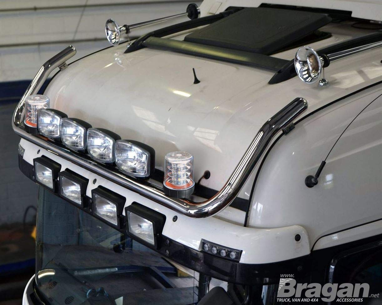 Roof Bar + Jumbo Spots x6 + Clear Beacons Compatible with Scania P G R 6 Series Topline 2009+ Truck - BRA21111716WBC