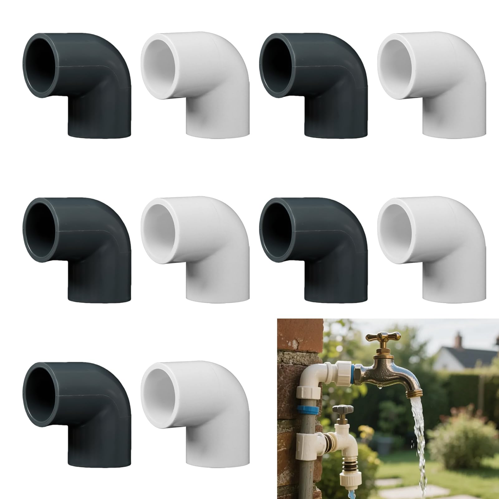 Uenhoy 12 Raccordi A Gomito In PVC Da 1/2 Pollice A 3 Vie - Connettori Per Tubi Da 21,3 Mm - Bianco, Per Serre, Capannoni E Mobili Fai-da-te