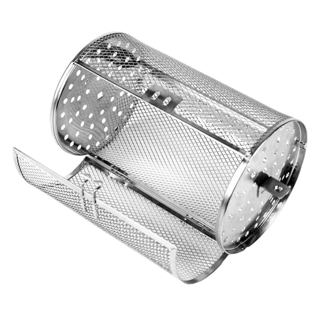 GALPADA Gabbia Rotante in Acciaio Inox 14X23 CM per Arrostire Noci e Verdure Contenitore Resistente per Barbecue e Forno Elettrico Accessorio Pratico per Grigliate All’Aperto