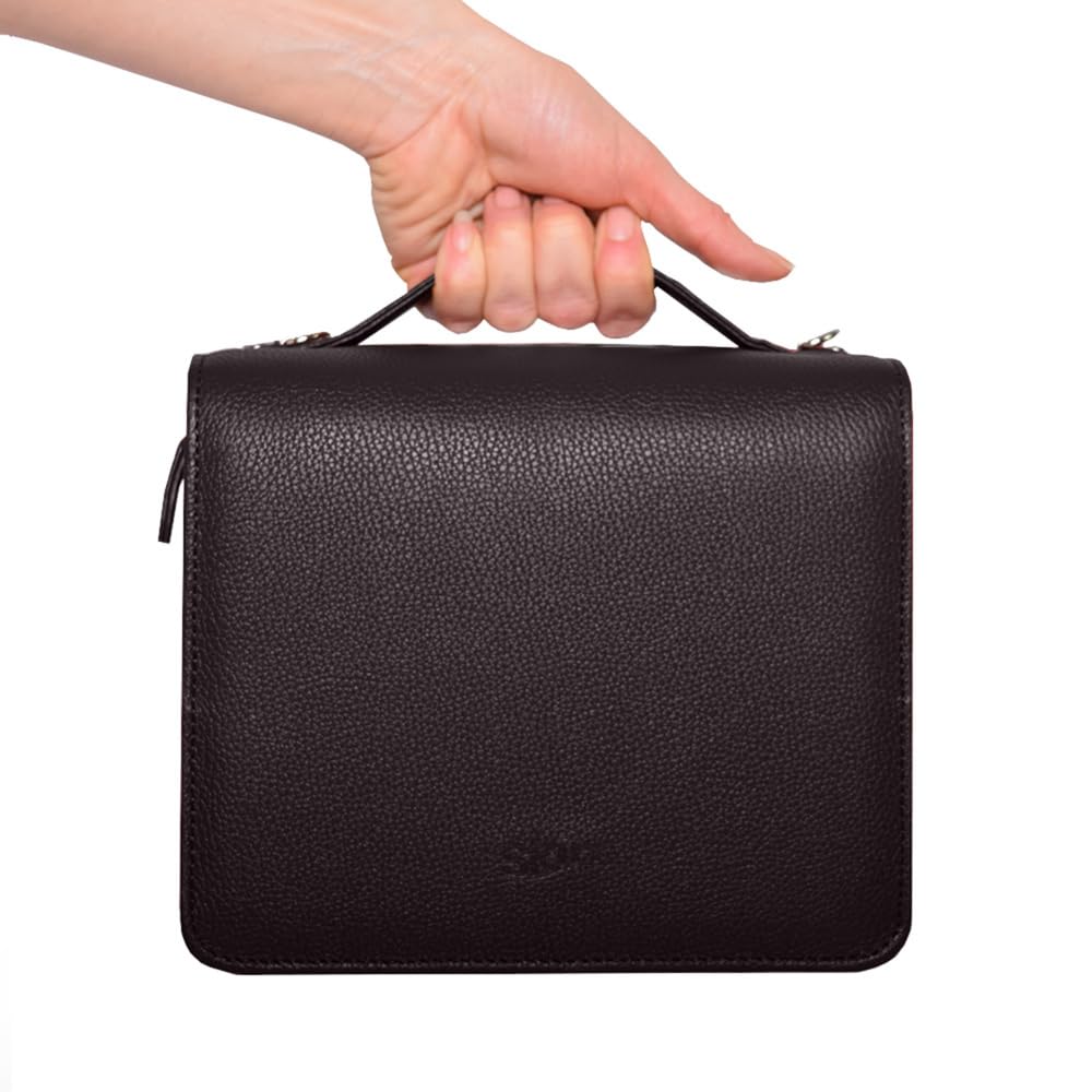 SartoriusSKIN Tasche PURO aus Nappaleder in Gr. L in Kaffee-braun, Buchhüllen-Tasche mit Buchstütze und Tragegurt