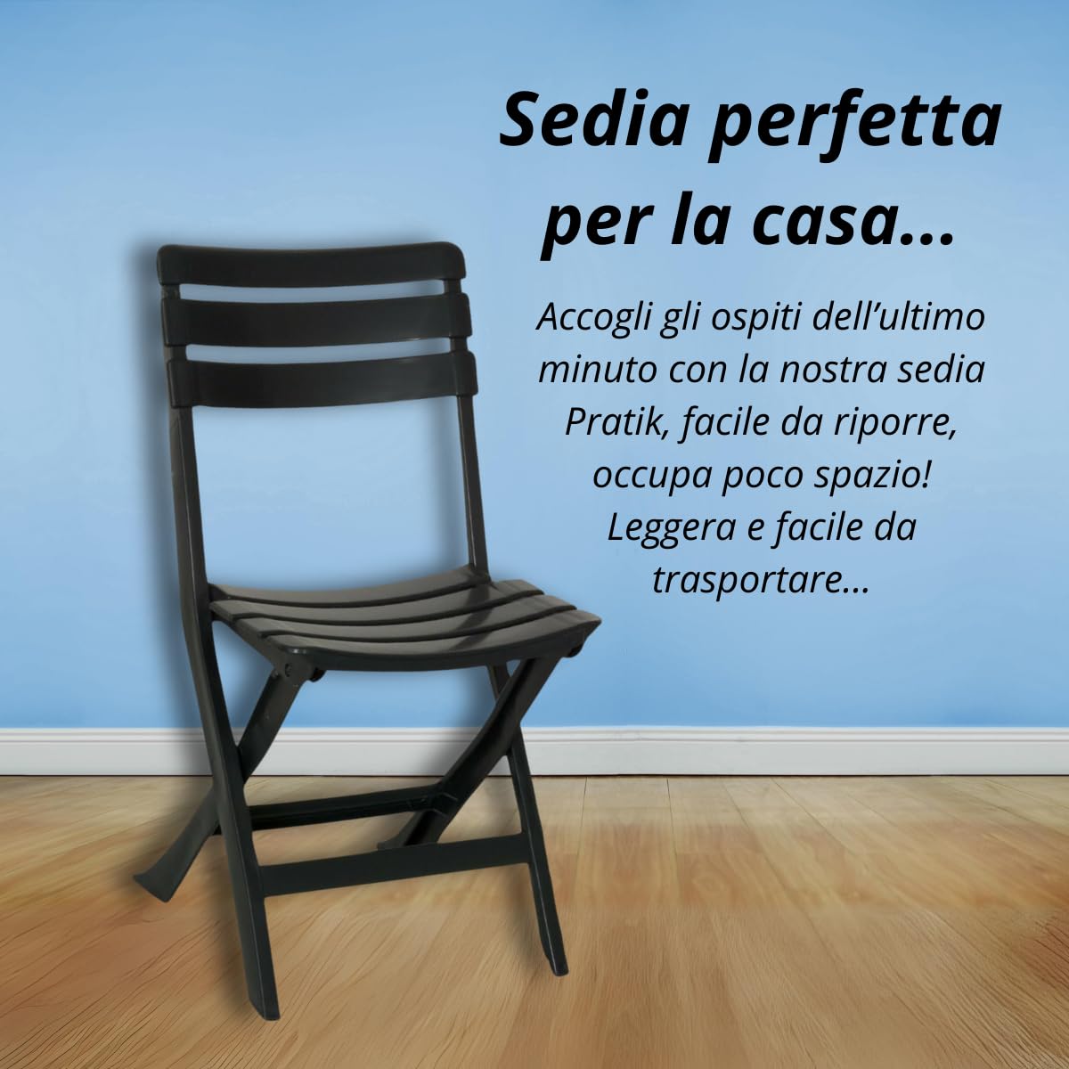 Tomaino - Silla plegable de plástico para exteriores - Juego de 4 sillas portátiles para uso exterior e interior, jardín, balcón, camping - Pratik - (negro)
