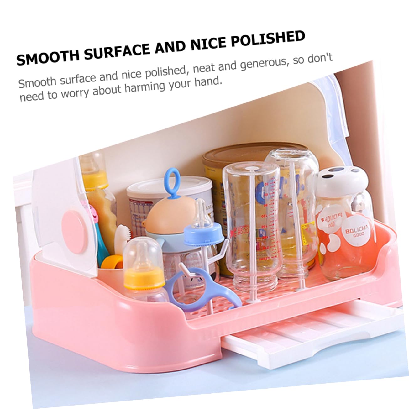 Égouttoir à Biberons Bébé avec Couvercle et Bac D’égouttage PP Rose | Cuisine et Placard, Surface Lisse, Organise aussi Vaisselle et Tasses, Format Pratique pour Rangement