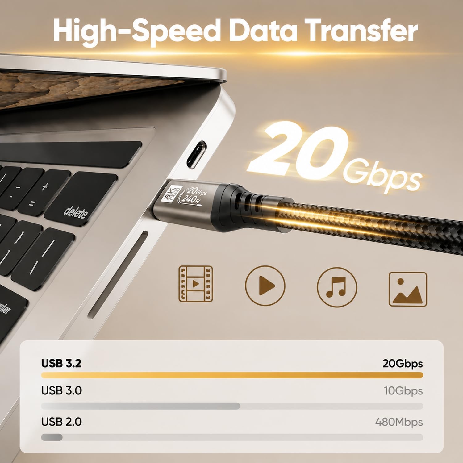 Cable de monitor USB C a USB C 3.2 Gen 2 de 3.3 pies, cable de pantalla USB C de 8 K a 60 Hz/4K a 240 Hz, transferencia de datos de alta velocidad de 20 Gbps, cable de carga ultra de función