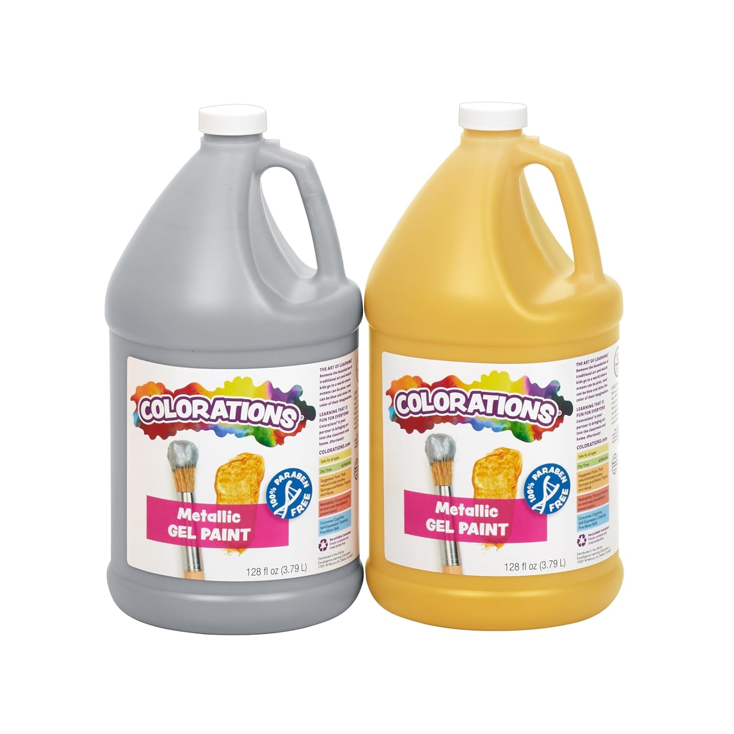 Colorations Metallic Gold & Silver Gel Paint, Each 1 Gallon, Metallic Gold & Sliver Color Paint, Dries to a Shimmery, Opaque Finish, Creamy Gel Paint for Kids, Use to Paint or as a Finish!