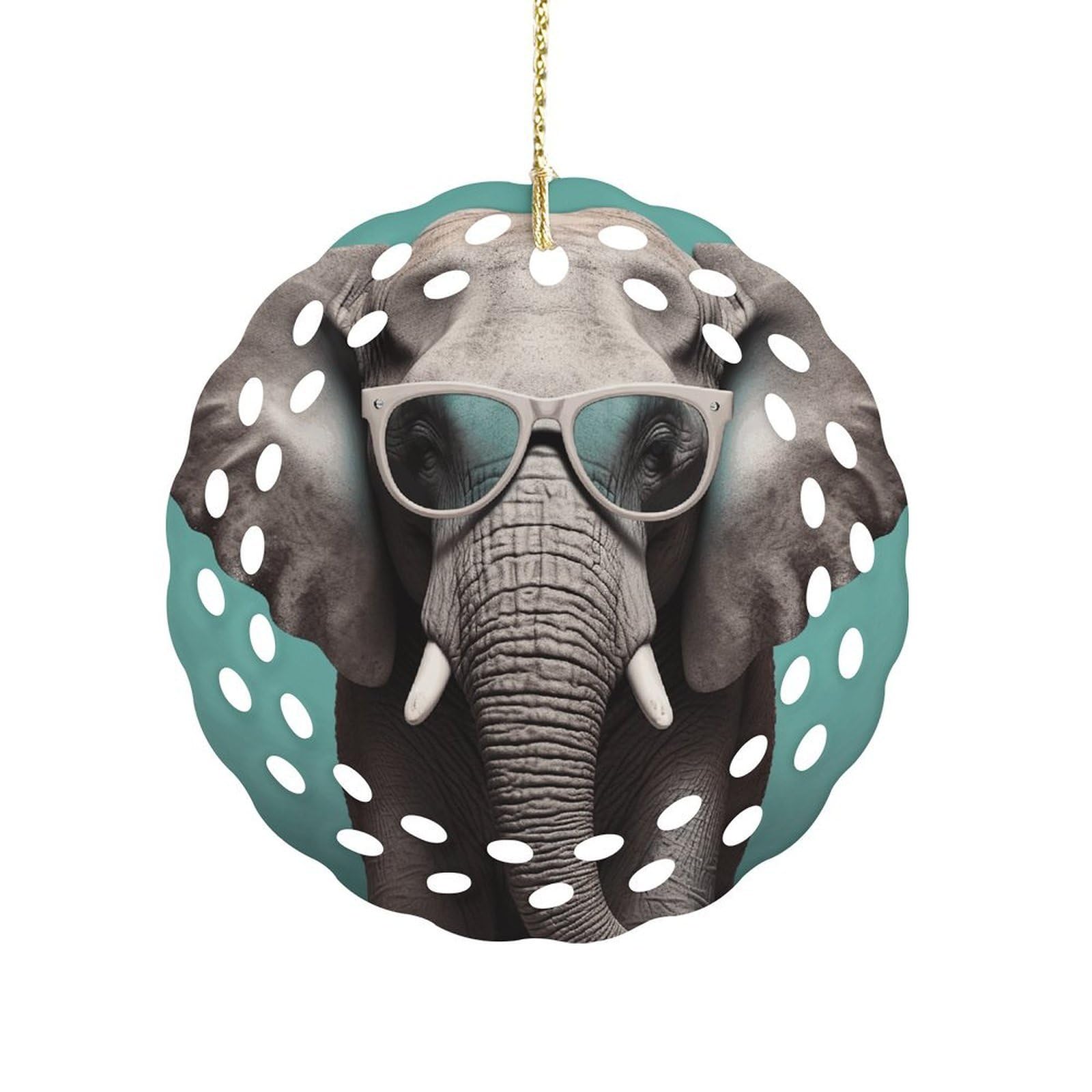 Fodpand Women's Style Elephant With Glasses Ceramic Ornament For Home Decor 3.2" Round Tree Decoration Christmas Ornaments For Men Double-Sided Design
