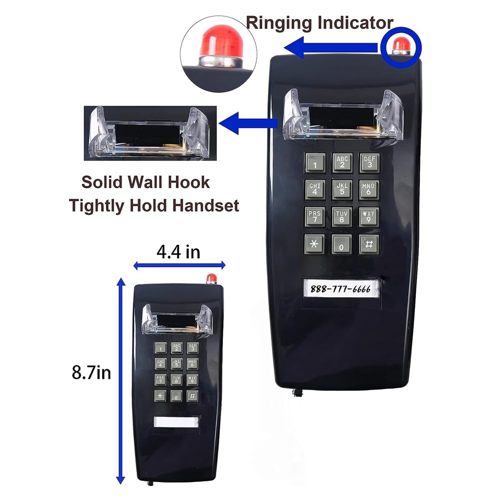 Telefoni da Parete Classici per Rete Fissa con Suoneria Meccanica, Telefono da Parete A Singola 2554 con Indicatore di Segreteria Telefonica Facile da Installare Facile da Usare Nero