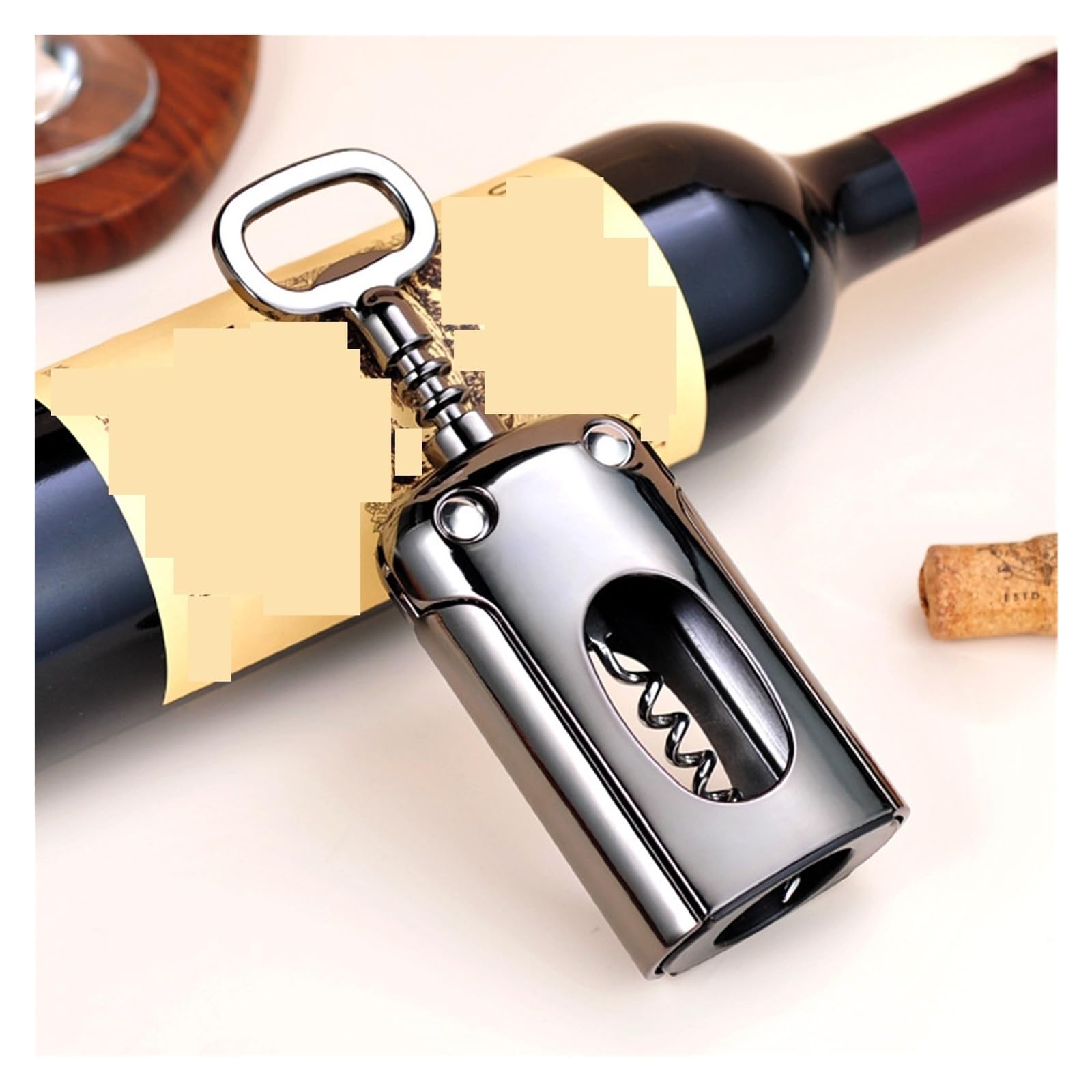Elektrischer Weinöffner, Korkenzieher von Sandalwood, All-in-One-Flaschenöffner und Folienschneider(Grey)