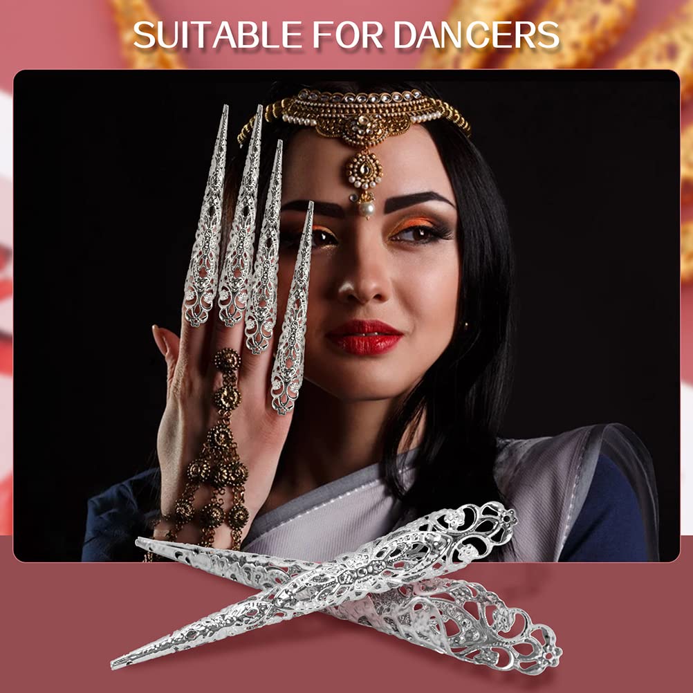Yumoo 10pcs Finger Nail Tip Claw Rings Ancient Queen Costume Fingertip Claw Nail Rings Decoration Accessory for Cosplay Drama Dance Show - Image 2
