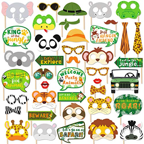 41Pcs Jungle Safari Photo Booth Props Wild Animals Forest Themed Party Props Kit For Jungle Safari Kids Baby Shower Birthday Party Decorations Supplies #TOP11