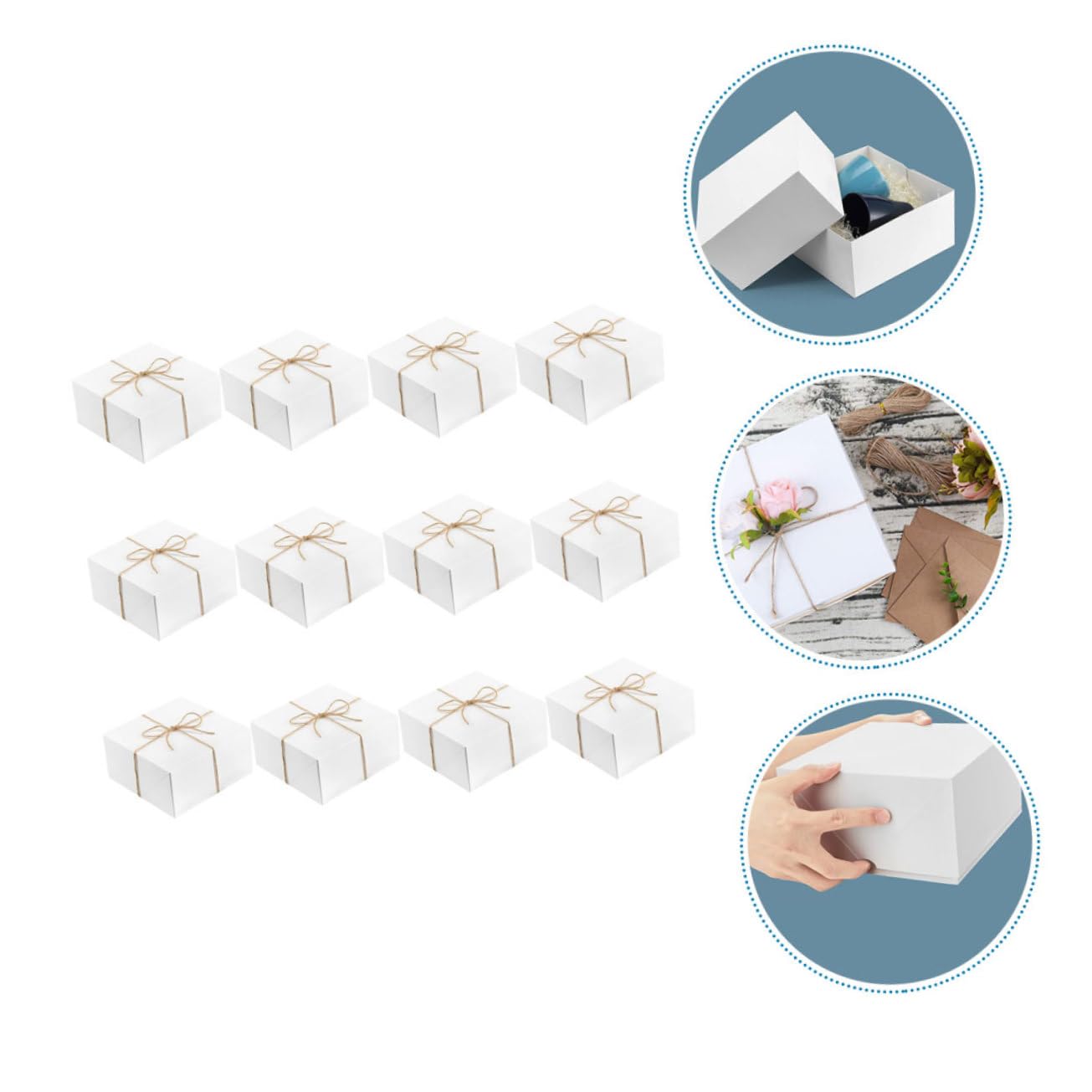 Beavorty 12 Pcs Brown Kraft Paper Boxes Rope for Wrapping Storage Organizer and Dessert Packaging